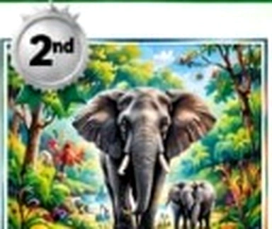 Detailed realistic elephant family walking through dense jungle