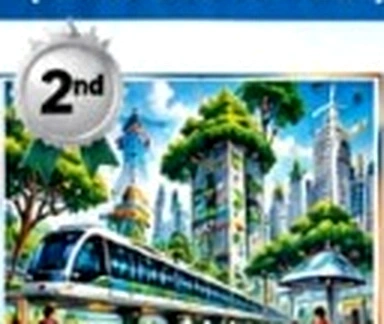 High-speed modern monorail traversing biophilic skyscrapers
