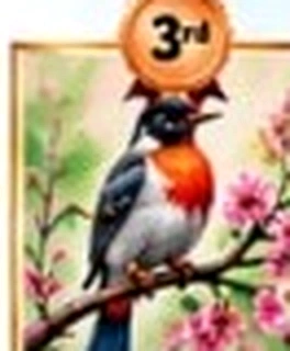Robin bird perched on delicate pink flowers