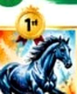 Dynamic muscular blue and gold horse galloping through flame abstract