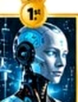 Futuristic humanoid android face glowing with circuit nodes