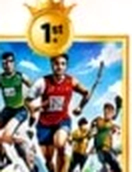 Athletes sprinting across finish line with speed lines