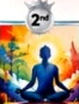 Yogi sitting in lotus posture with luminous aura in nature